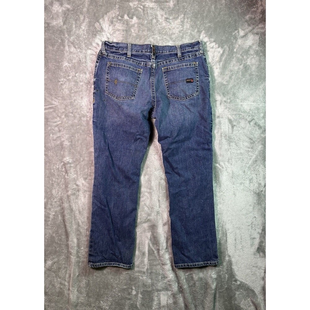 Ariat FR Jeans M4 Low Rise Boot Blue Denim Workwear Men's 40x32 Stained
